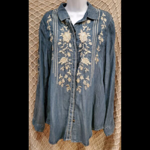 Driftwood Blue Embroidered Shirt – Owned by Donna Fargo (SOLD)