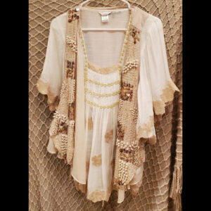 Esley White Top with Tan Appliqués & Beaded Vest – Owned by Donna Fargo (SOLD)