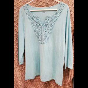 Charter Club Aqua Crocheted Neck Top – Owned by Donna Fargo