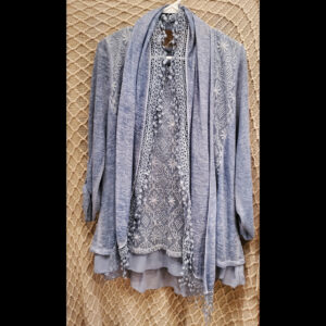 Style & Co Blue Frilly Shirt with Matching Lace Scarf – Owned by Donna Fargo (SOLD)