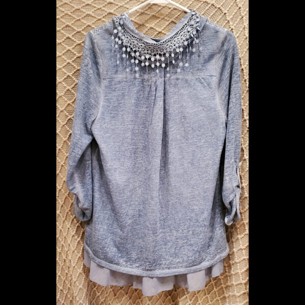 Style & Co Blue Frilly Shirt with Matching Lace Scarf – Owned by Donna Fargo (SOLD) - Image 3