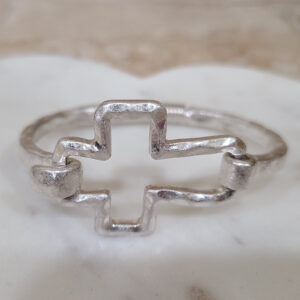Donna Fargo Favorite Open Cross Bracelet featuring a silver-tone finish and an easy hook clasp.